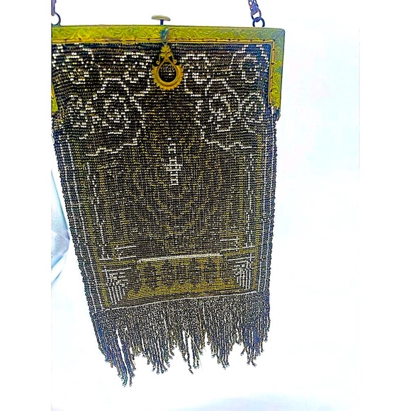 Antique Art Nouveau Micro-Glass Bead Tapestry Purse - Picture 7 of 8